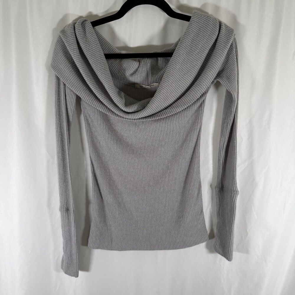 We the Free Blouse Women's Small Grey Ribbed Mock Neck Long Sleeve Stretchy